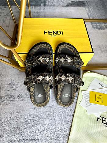 Fendi Feel Brown Fabric Slides