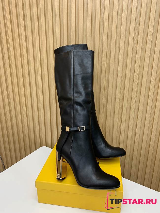 Fendi Delfina Black Leather High-Heeled Boots - 1