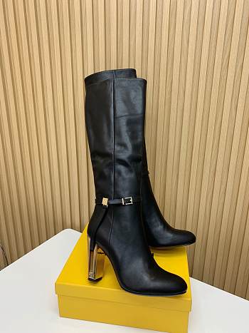 Fendi Delfina Black Leather High-Heeled Boots