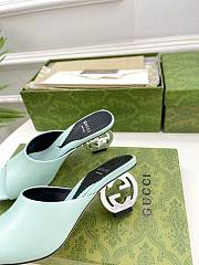 Gucci Women's Interlocking G Heel Sandal Light Green ‎772569 - 2