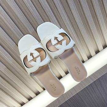 Gucci Women's Interlocking G Cut-Out Slide Sandal White 694451