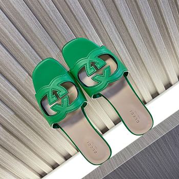 Gucci Women's Interlocking G Cut-Out Slide Sandal Green 694451