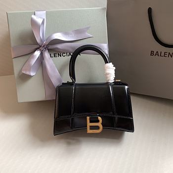 Balenciaga Hourglass XS Handbag In Black Shiny Box Calfskin Size 19cmx8x13cm