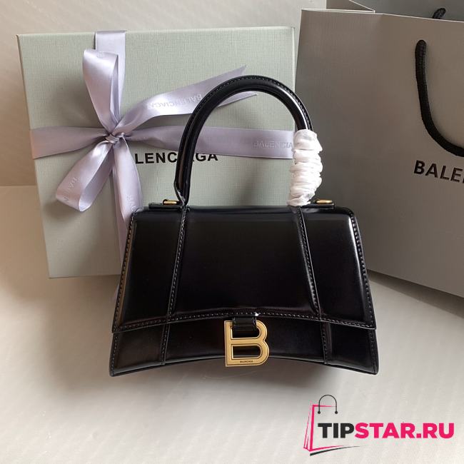 Balenciaga Hourglass Small Handbag In Black Shiny Box Calfskin Size 23x10x14cm - 1