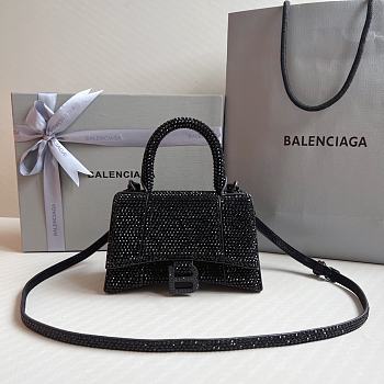 Balenciaga Women's Hourglass Xs Handbag With Rhinestones In Black Size 19x8x13cm