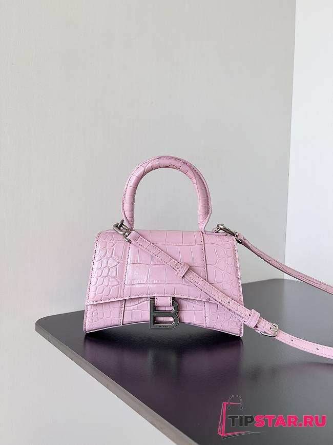 Balenciaga Women's Hourglass Xs Handbag Crocodile Embossed In Pink Size 19x8x21cm - 1