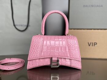 Balenciaga Women's Hourglass Small Handbag Crocodile Embossed In Pink Size 23x10x24cm