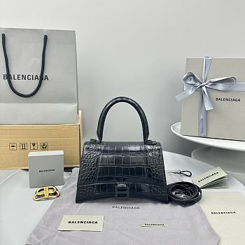 Balenciaga Women's Hourglass Small Handbag Crocodile Embossed In Black Size 23x10x24cm