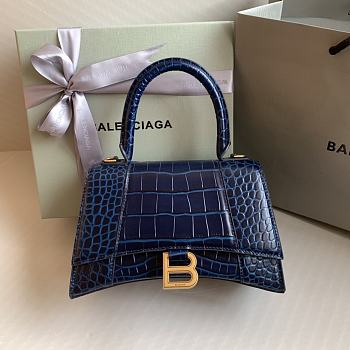 Balenciaga Women's Hourglass Small Handbag Crocodile Embossed In Navy Size 23x10x24cm