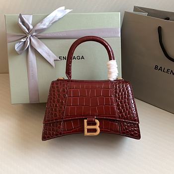Balenciaga Women's Hourglass Small Handbag Crocodile Embossed In Dark Red Size 23x10x24cm