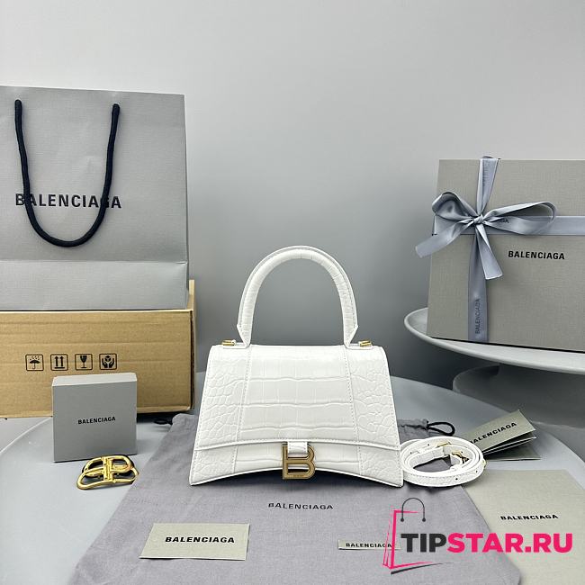 Balenciaga Women's Hourglass Small Handbag Crocodile Embossed White/Gold Hardware Size 23x10x24cm - 1