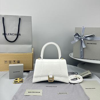 Balenciaga Women's Hourglass Small Handbag Crocodile Embossed White/Gold Hardware Size 23x10x24cm