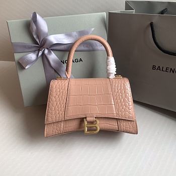 Balenciaga Women's Hourglass Small Handbag Crocodile Embossed In Nude Size 23x10x24cm
