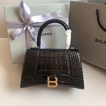 Balenciaga Women's Hourglass Small Handbag Crocodile Embossed Black/Gold Hardware Size 23x10x24cm