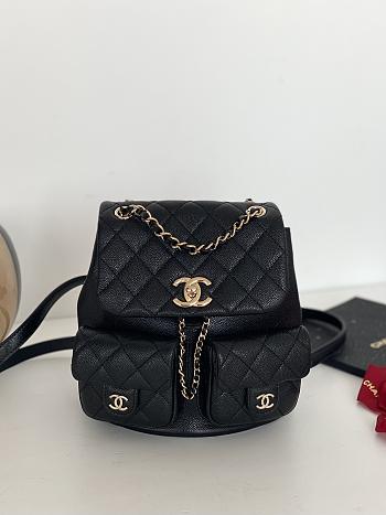 Chanel Small Backpack Grained Shiny Calfskin AS3787 Black Size 17.5-16.5-10 cm