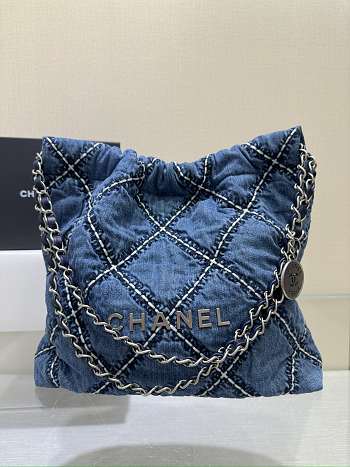 Chanel 22 Small Handbag AS3260 Blue Denim Size 35 × 37 × 7 cm