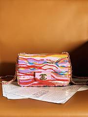 Chanel Mini Classic Handbag Embroidered Satin Yellow, Purple & Pink A69900 Size 12 × 20 × 6 cm - 1