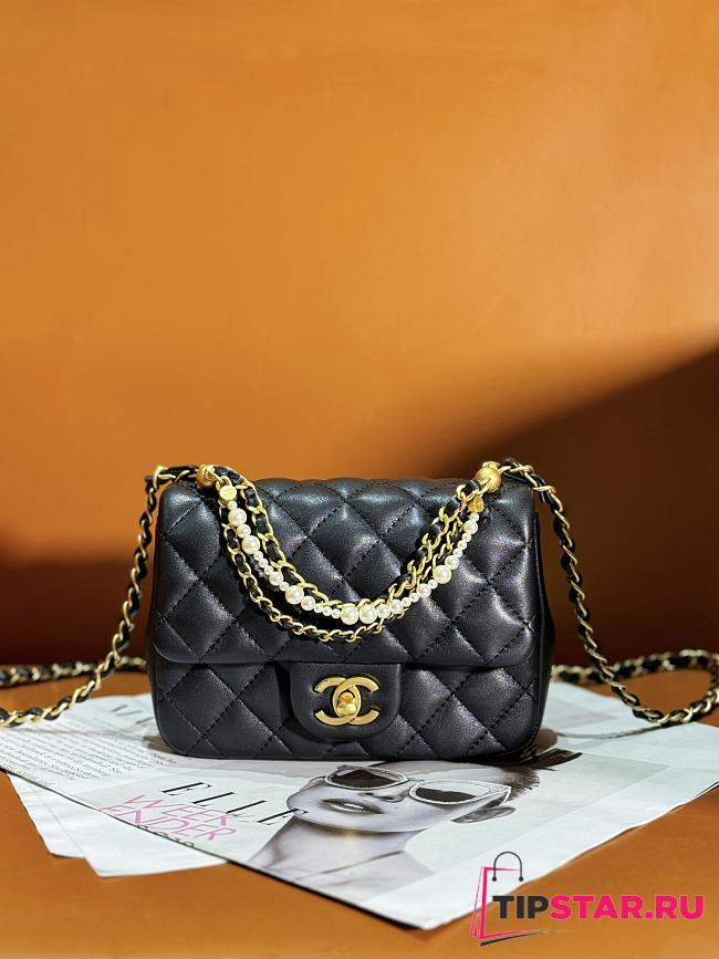 Chanel Mini Flap Bag AS4385 Black Lambskin Size 12.5 × 17 × 5 cm - 1