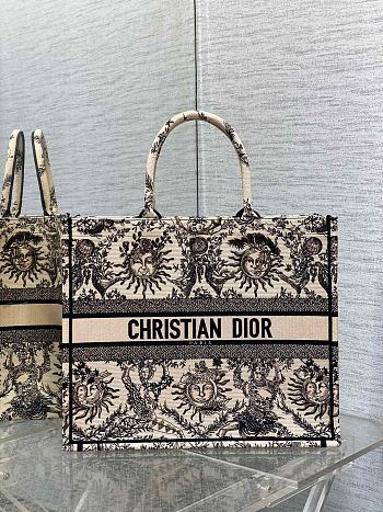 Large Dior Book Tote Beige and Black Toile de Jouy Soleil Embroidery Size 42 x 35 x 18.5 cm