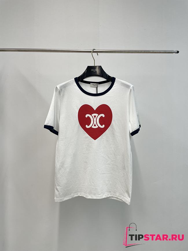 Celine Heart Triomphe T-Shirt In Cotton Jersey White - 1