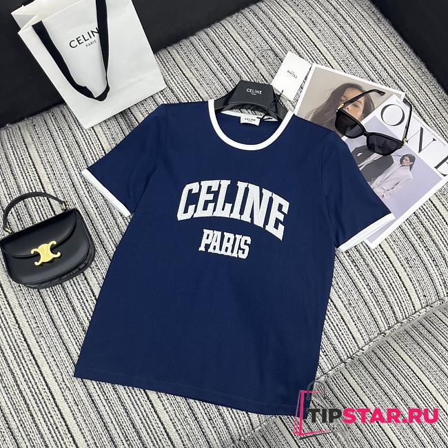 Celine Paris 70's T-Shirt In Cotton Jersey Navy Blue - 1