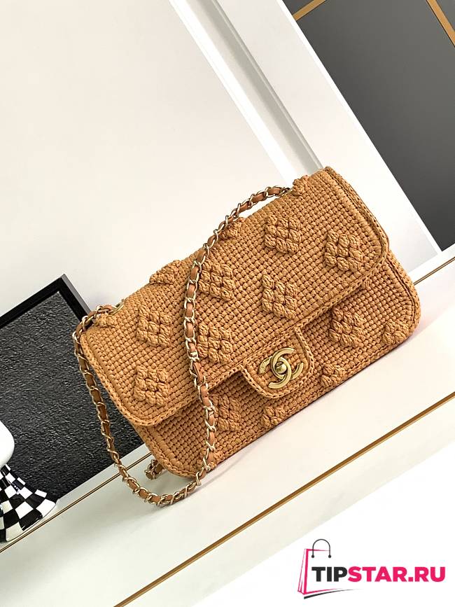 Chanel Flap Bag Raffia Effect Braided & Gold-Tone Metal Camel AS4529 Size 15.5 × 25 × 6 cm - 1