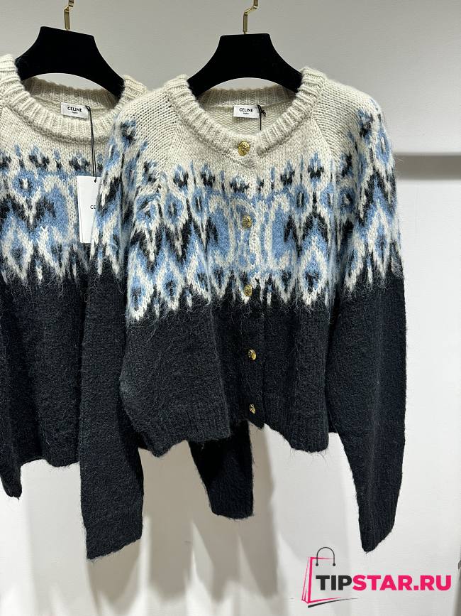 Celine Fair Isle Cardigan In Mohair And Silk Blue - 1