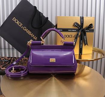 D&G Small Sicily Handbag Purple Patent Size 13 x 19 x 6 cm