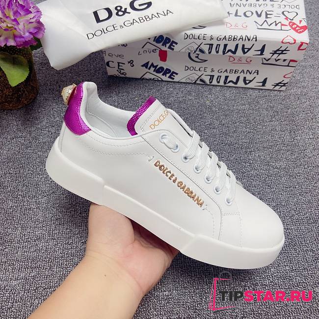 D&G Portofino Sneakers In Nappa Calfskin With Lettering Pink - 1