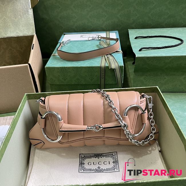 Gucci Horsebit Chain Small Shoulder Bag Rose Beige 764339 Size 27*11.5*5cm - 1