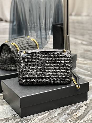 YSl Niki Medium Chain Bag In Raffia And Leather 633187 Black Size 28 X 20 X 8,5 CM