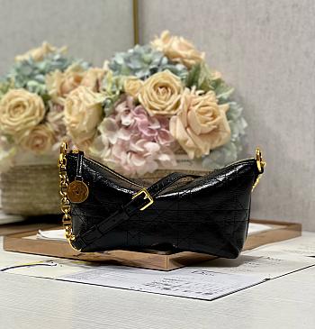 Diorstar Hobo Bag with Chain Black Macrocannage Crinkled Calfskin Size 28.5 x 14.5 x 10 cm