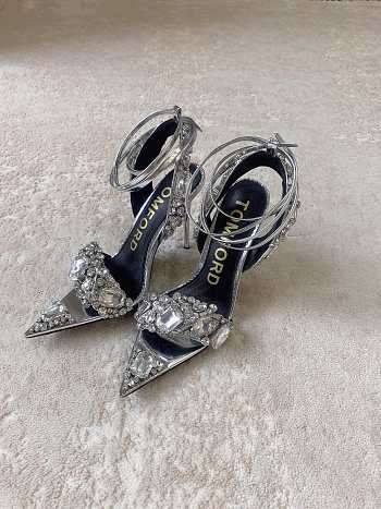 Tom Ford Mirror Leather And Crystal Stones Pointy Jewel Sandal