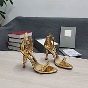 Tom Ford Mirror Leather Chain Heel Ankle Strap Sandal Gold 10.5cm - 1