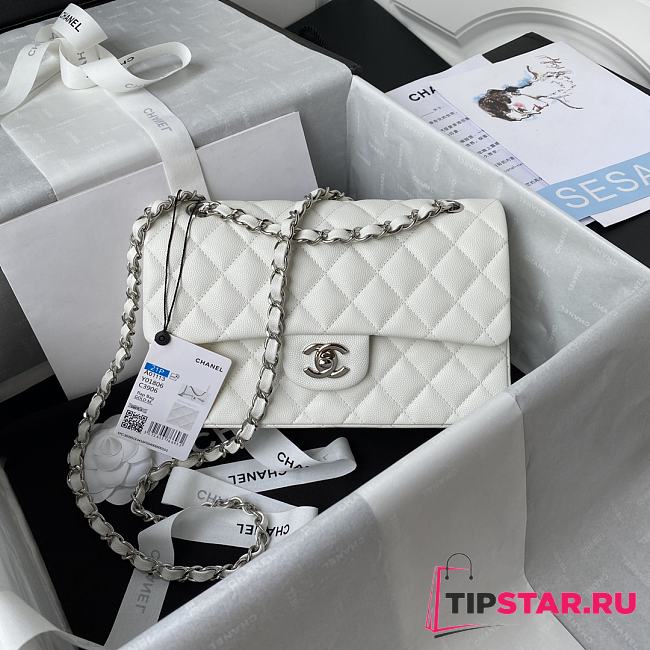 Chanel Small Flap Bag White Caviar Silver Hardware Size 23.5 cm - 1