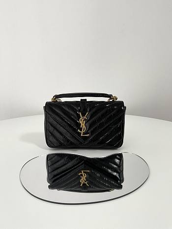 YSL College Mini Chain Bag In Shiny Crackled Leather Black Size 20 X 13 X 3 CM