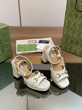 Gucci Women's Horsebit Sandal 771568 Mid-heel White