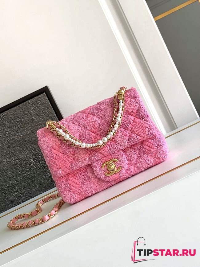 Chanel Mini Flap Bag AS4385 Pink Tweed Size 12.5 × 17 × 5 cm - 1