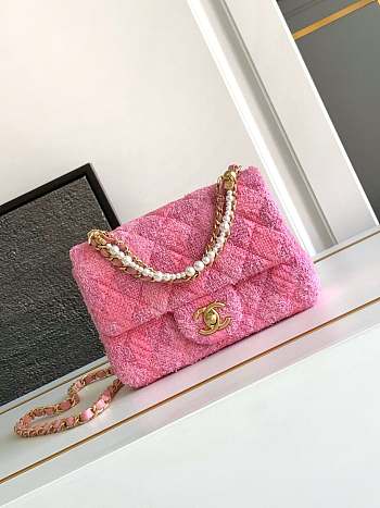 Chanel Mini Flap Bag AS4385 Pink Tweed Size 12.5 × 17 × 5 cm