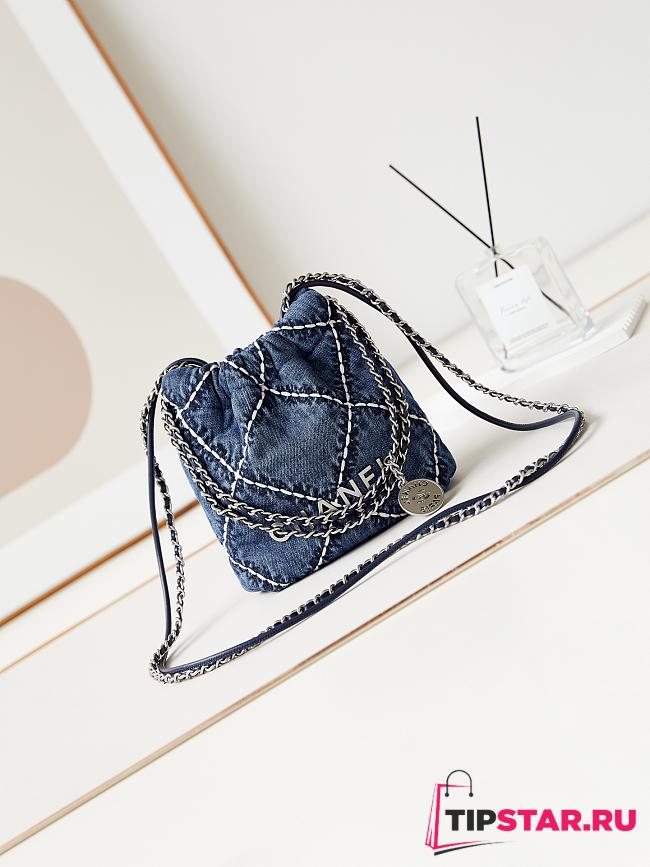 Chanel 22 Mini Handbag Blue Denim AS3980 Size 20 × 19 × 6 cm - 1