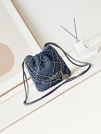 Chanel 22 Mini Handbag Blue Denim AS3980 Size 20 × 19 × 6 cm