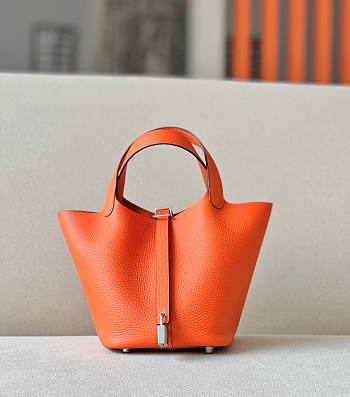 Hermes Picotin Orange And Silver Hardware Size 18 x13 x18cm