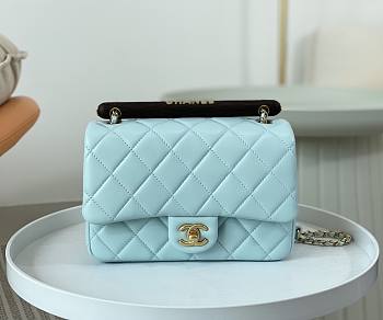 Chanel Small Flap Bag With Top Handle AS4151 Pastel Blue Size 13.5 × 21 × 6 cm