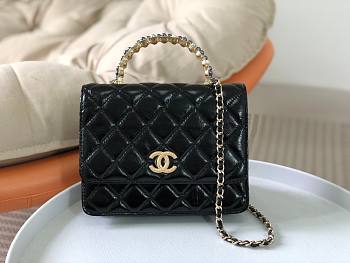 Chanel 24P Top Handle With Pearl WOC Black Lambskin 18x3x14cm