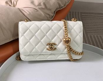 Chanel Wallet on Chain WOC with Heart Pearl Crush White Caviar 19cm