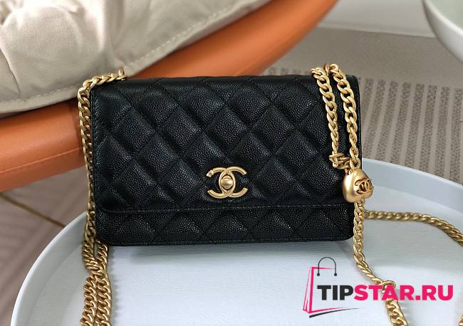 Chanel Wallet on Chain WOC with Heart Pearl Crush Black Caviar 19cm - 1