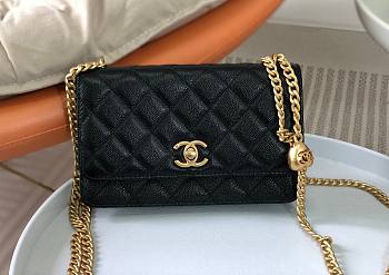 Chanel Wallet on Chain WOC with Heart Pearl Crush Black Caviar 19cm