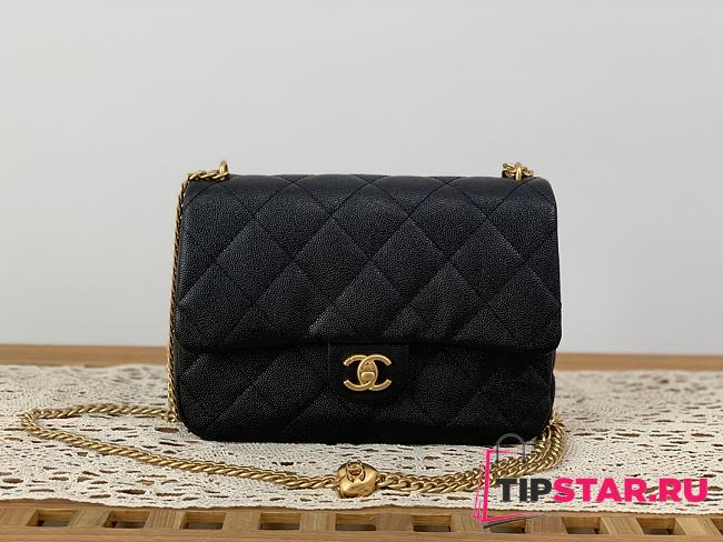 Chanel 23P Flap Bag with Heart Pearl Crush Black Caviar 24x9x19cm - 1