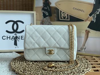Chanel 23P Flap Bag with Heart Pearl Crush White Caviar 24x9x19cm