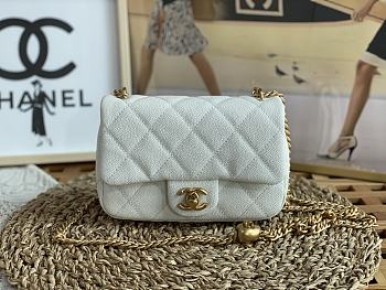 Chanel 23P Flap Bag with Heart Pearl Crush White Caviar 19cm